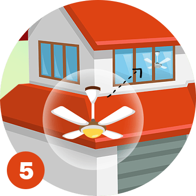 House illustration with a ceiling fan and the number 5.