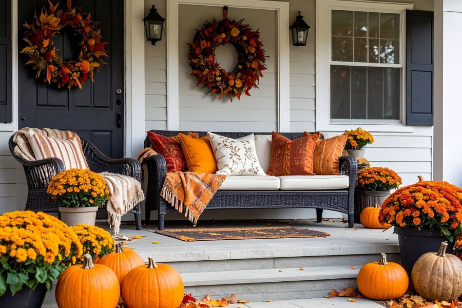 Fall decorated front porch