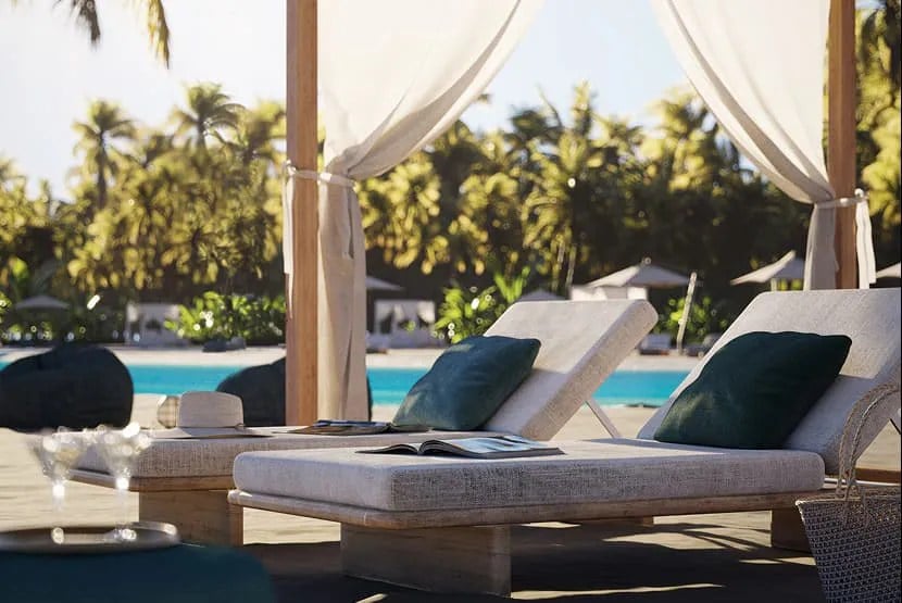 ONE Park Tower poolside cabanas and loungers.