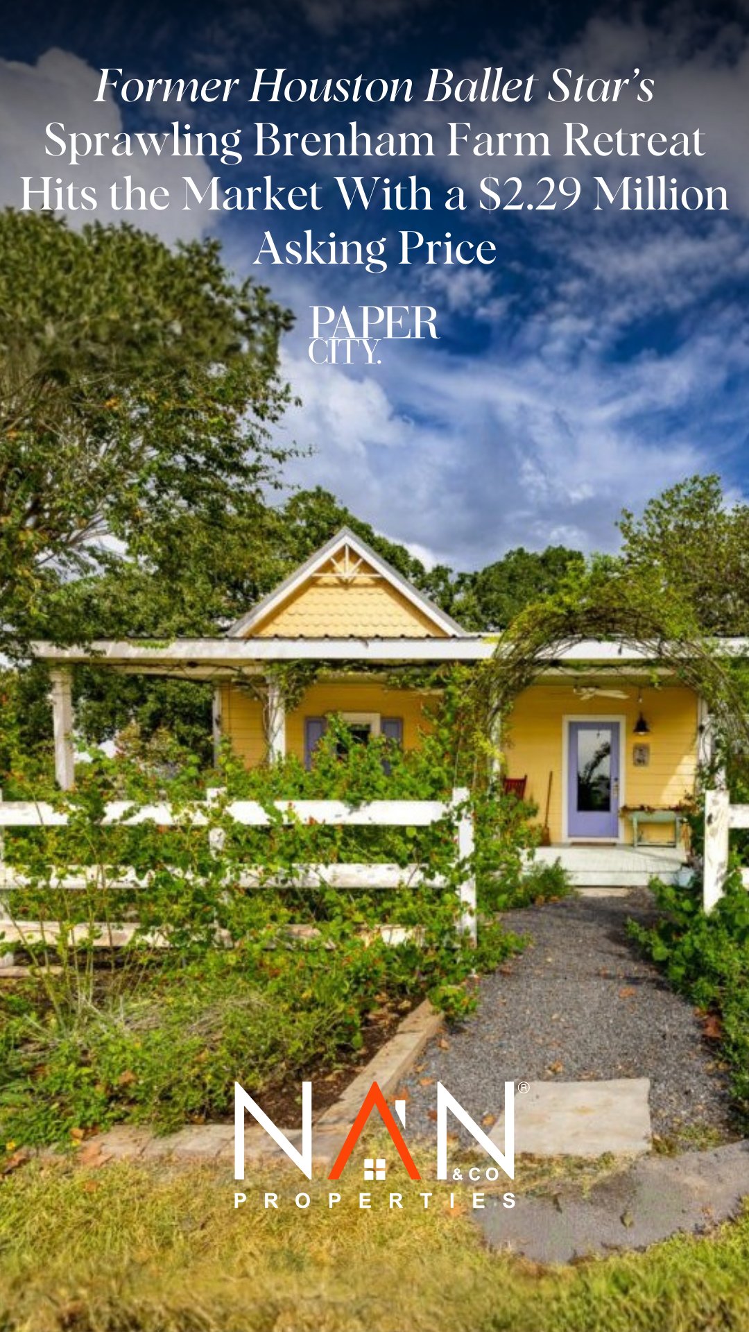 Former Houston Ballet Star’s Sprawling Brenham Farm Retreat Hits the Market With a $2.29 Million Asking Price