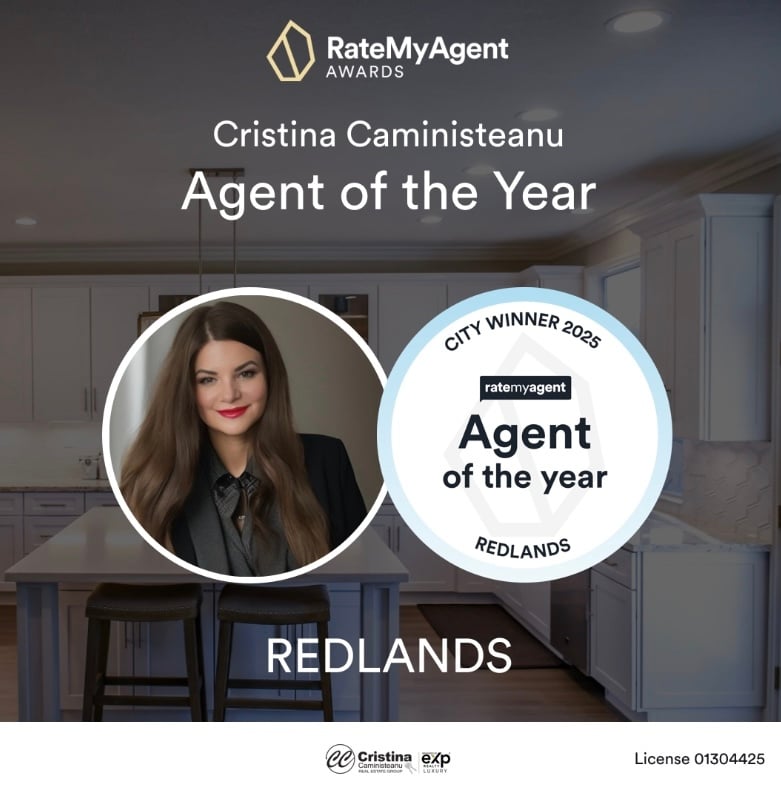 Cristina Caministeanu Wins RateMyAgent’s Redlands Agent of the Year Award 2025 & San Bernardino County Top 5 Agent 2025