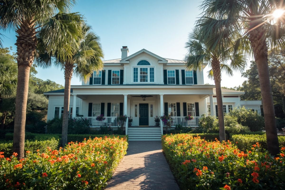 A large home with beautiful landscaping and curb appeal in Hilton Head