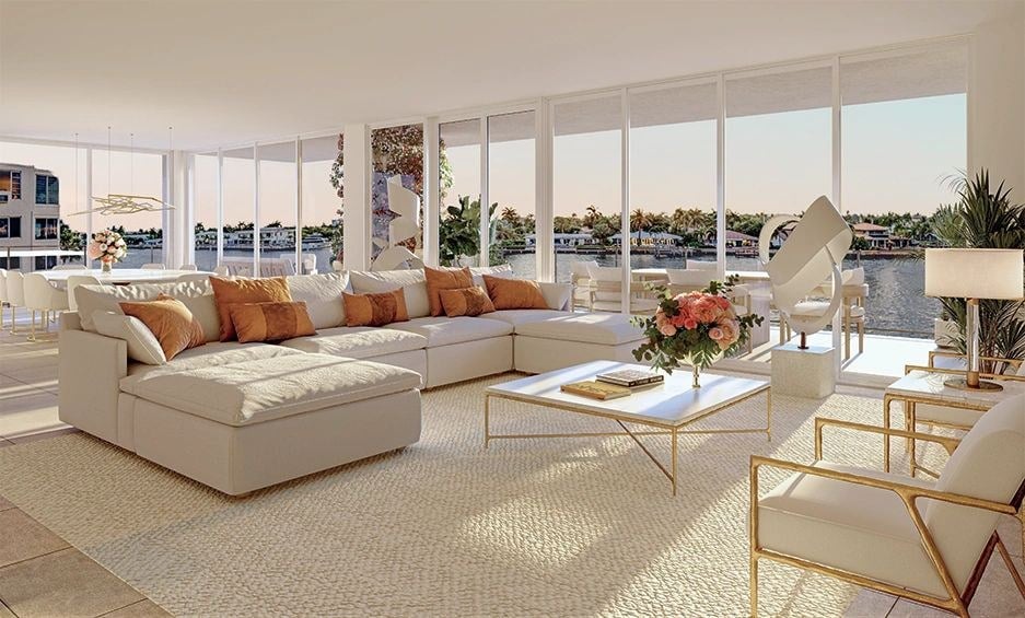 Rendering of residence living and dining at Entourage in the Sun in Pompano Beach.