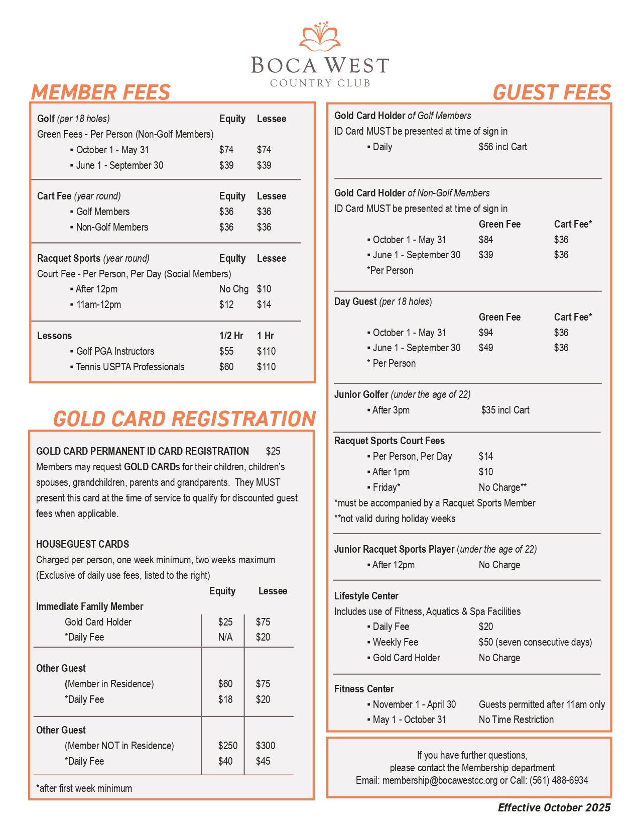 Boca West Schedule of Fees 2025 2026
