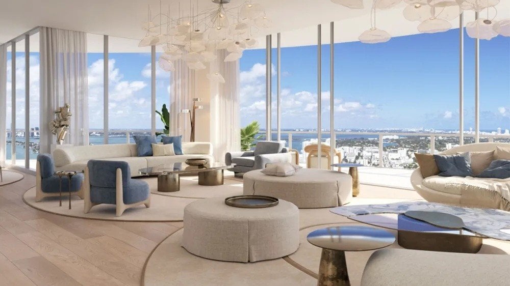 Penthouse Living Room at Five Park in Miami Beach