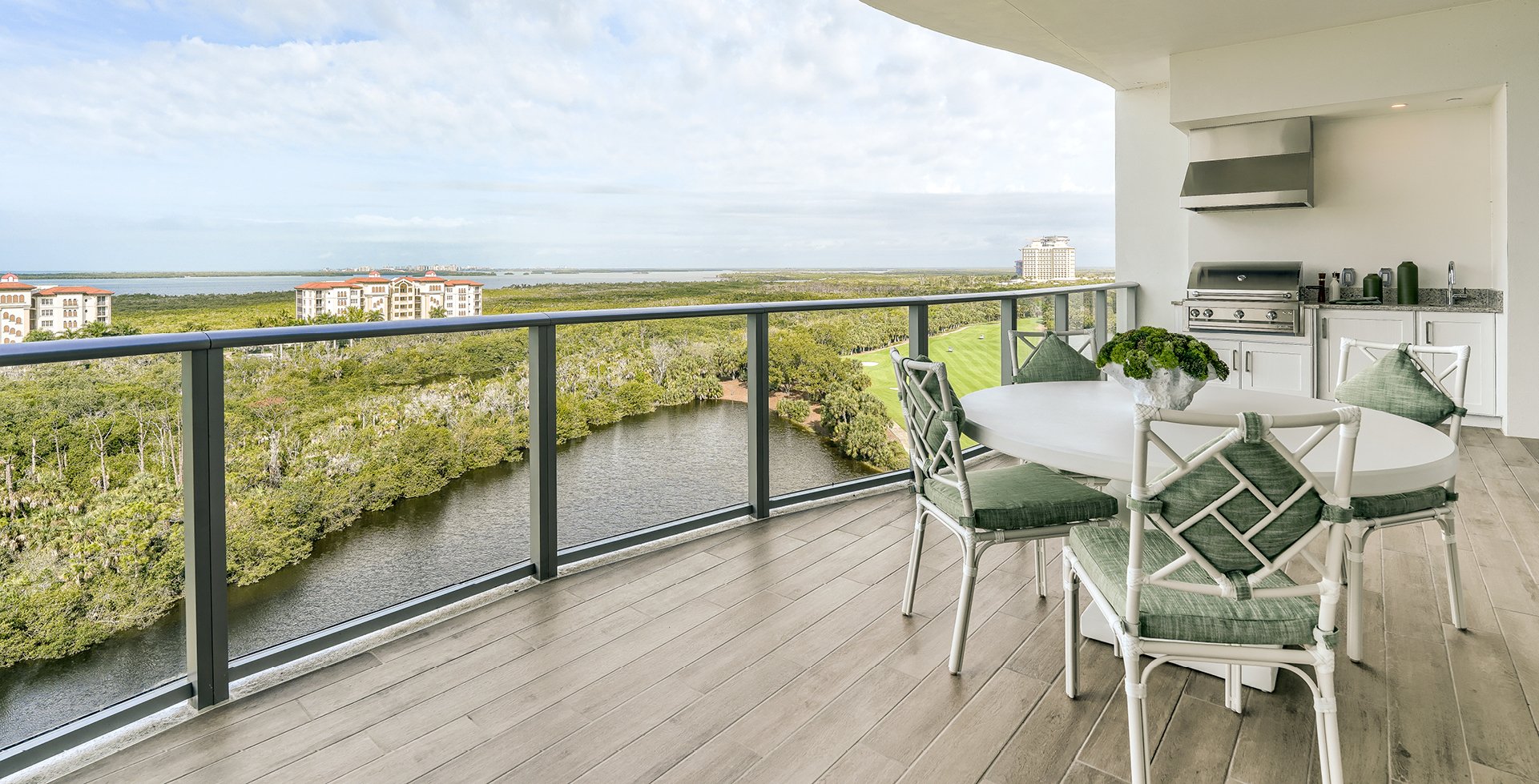Furnished terrace overlooking the preserve at Infinity at The Colony