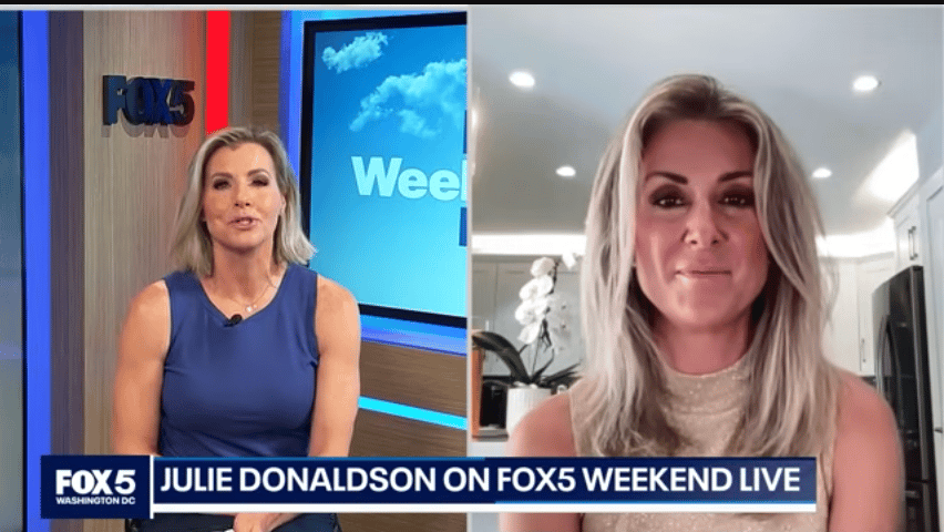 Two women appear in a split-screen FOX5 Weekend Live interview.
