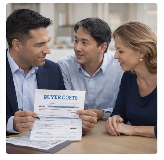 Real estate agent explaining buyer costs and representation fees to homebuyers in Connecticut