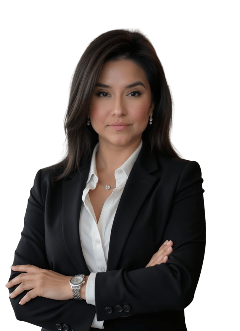 Daisy Ghammashi in a black blazer with her arms crossed.