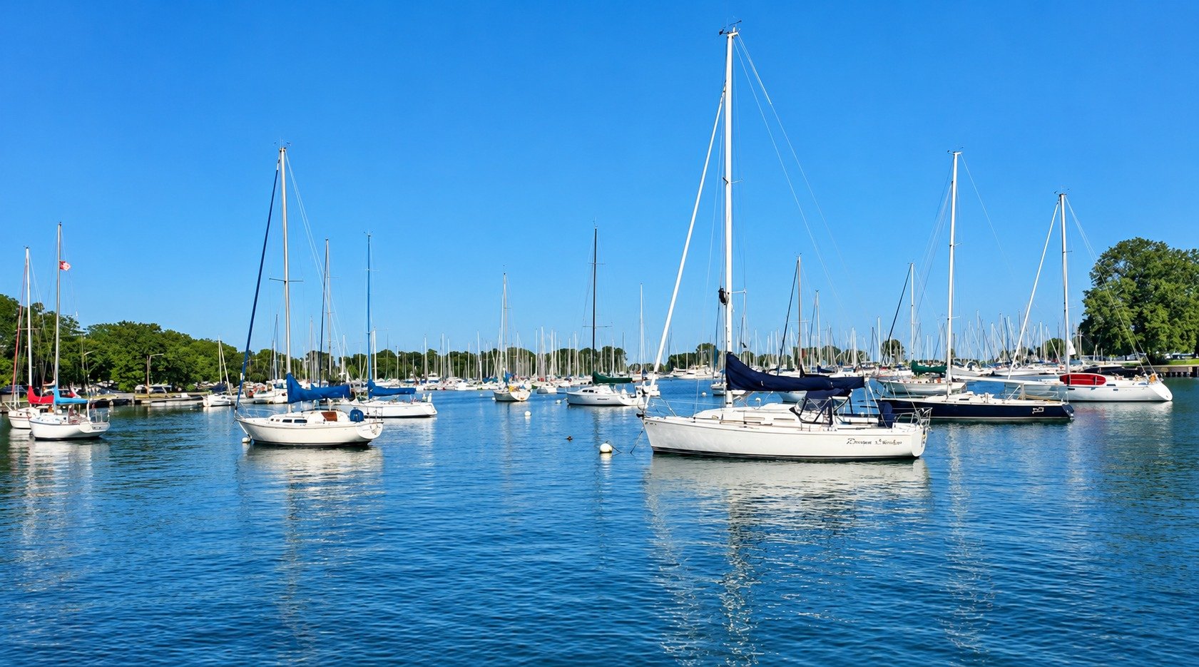 Sailboats moored in Montrose Harbor near Buena Park, Chicago