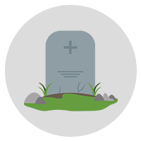 Gravestone with a plus sign, plants, and grass