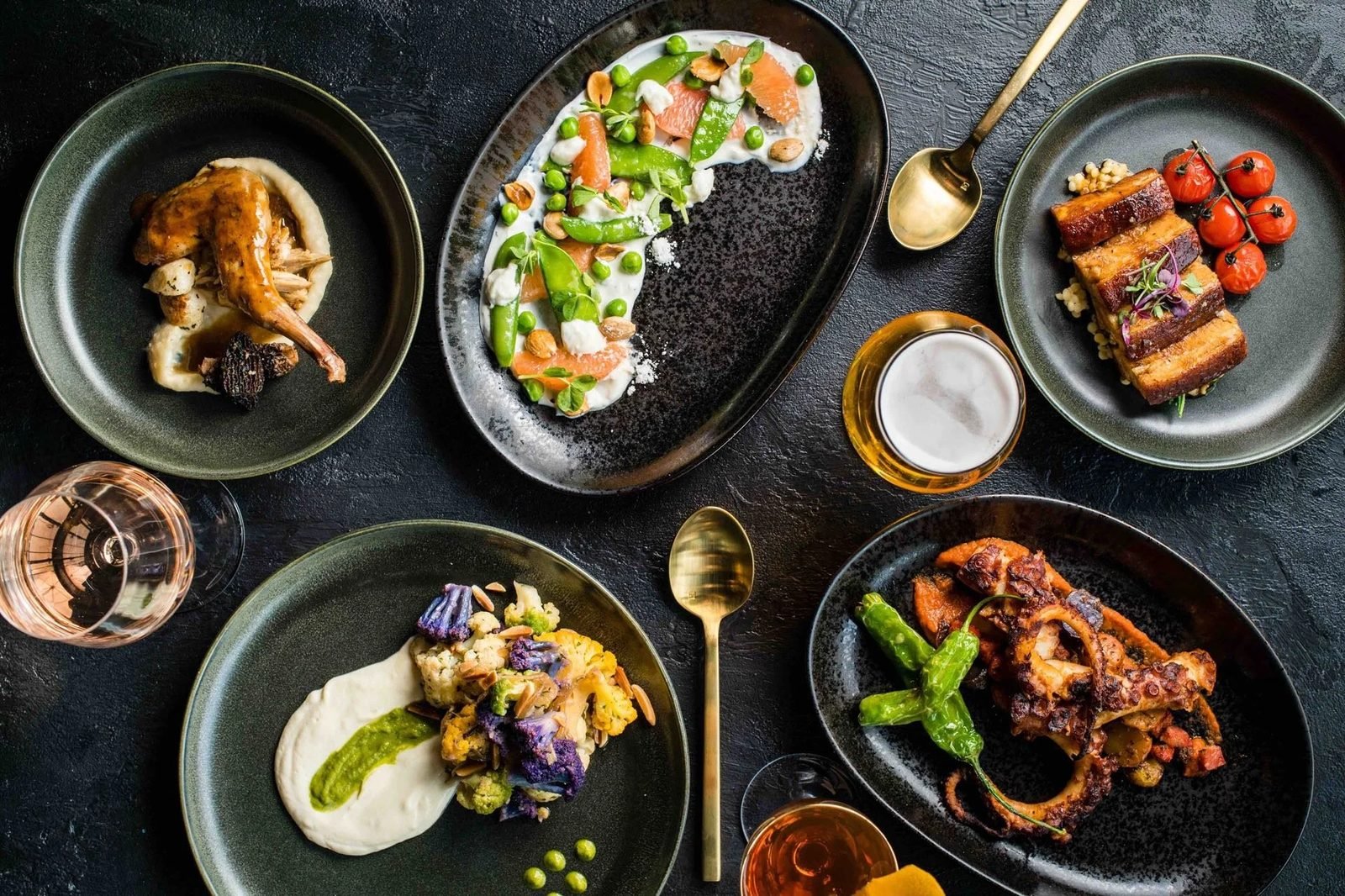 A tasting spread of dishes from Fable and Spirit in Newport Beach.