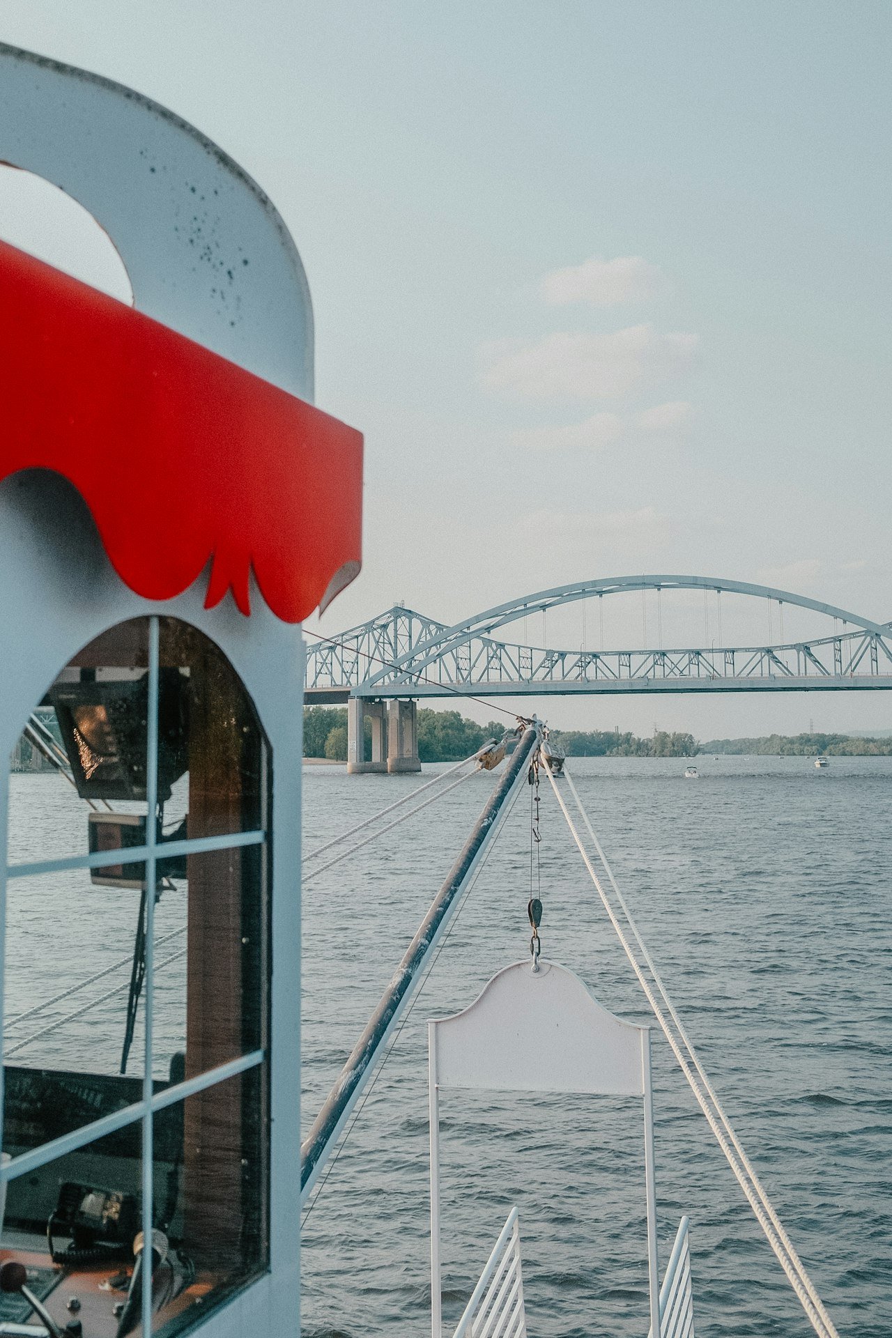 View of the Big Blue Bridges from a Boat on the Mississippi River Between La Crosse, WI and La Crescent, MN