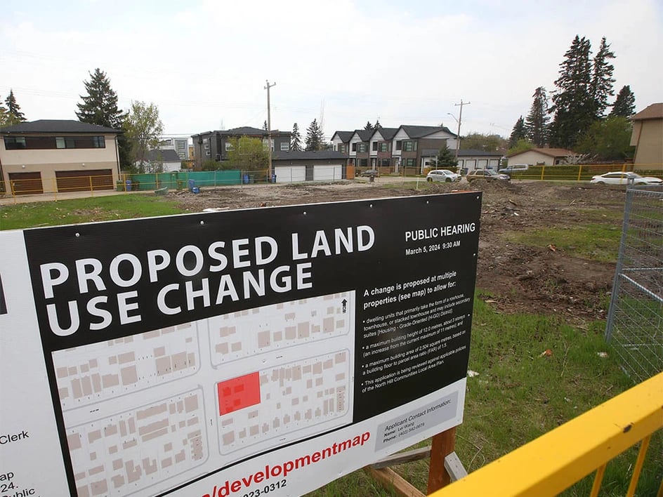 Proposed development sign in Calgary on a property that is about to be redeveloped. 