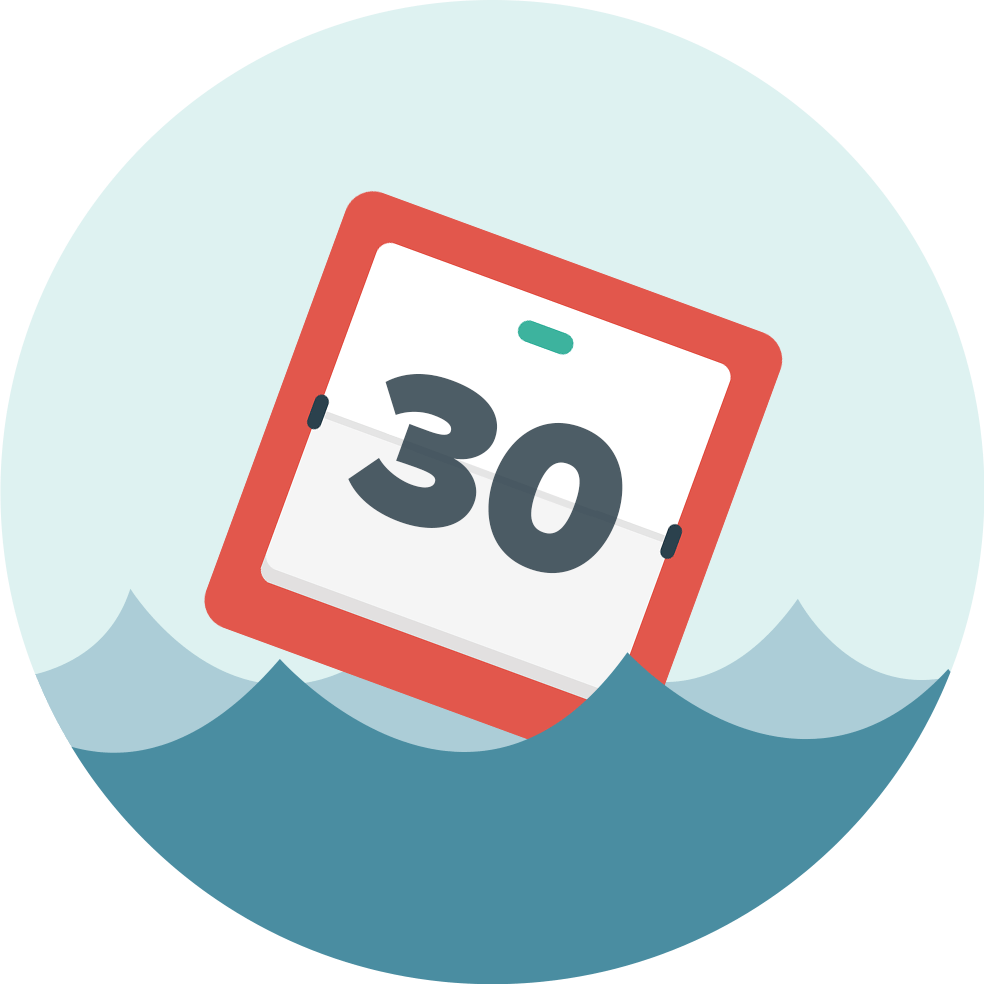Calendar marked 30 partly submerged in floodwater