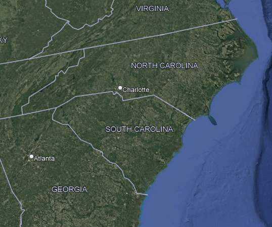 Map of North Carolina, Georgia and South Carolina where Vignette Realty operates