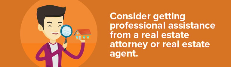 Real estate advice banner recommending professional assistance from an attorney or agent.
