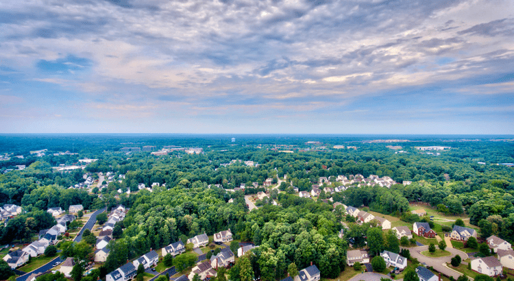 drone photo of a neighborhood