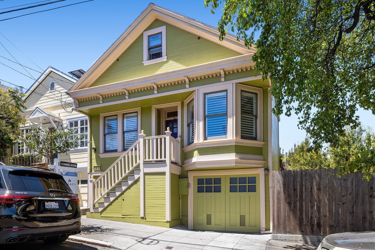 Exterior of the green Victorian home at 3222 Harrison Street in Bernal Heights, San Francisco.