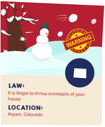 Aspen snowball law warning, illustrated with a snowman and a prohibition symbol.