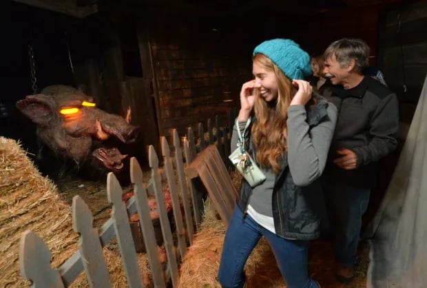 people being scared at pirates of Emerson, a halloween event in Pleasanton, California, located in the East Bay Area of California