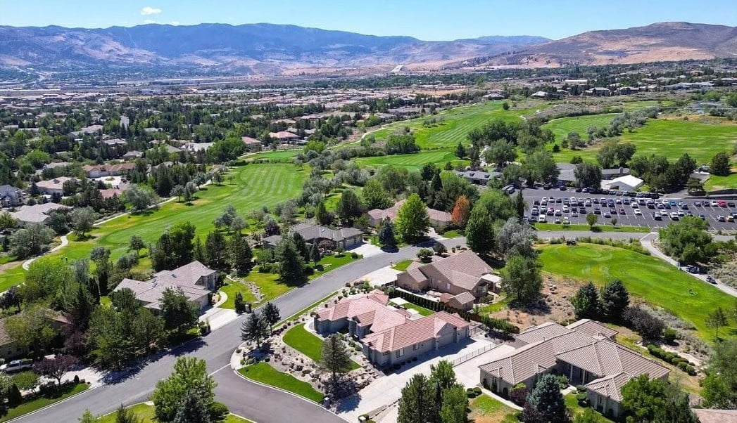 South Reno Nevada neighborhoods aerial view including Damonte Ranch Arrowcreek Galena Forest Somersett