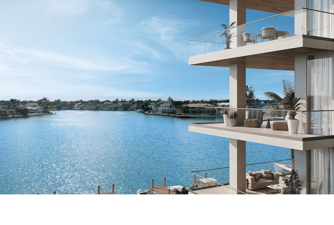 Rendering of balconies overlooking the bay at 3300 Gulf Shore, Naples