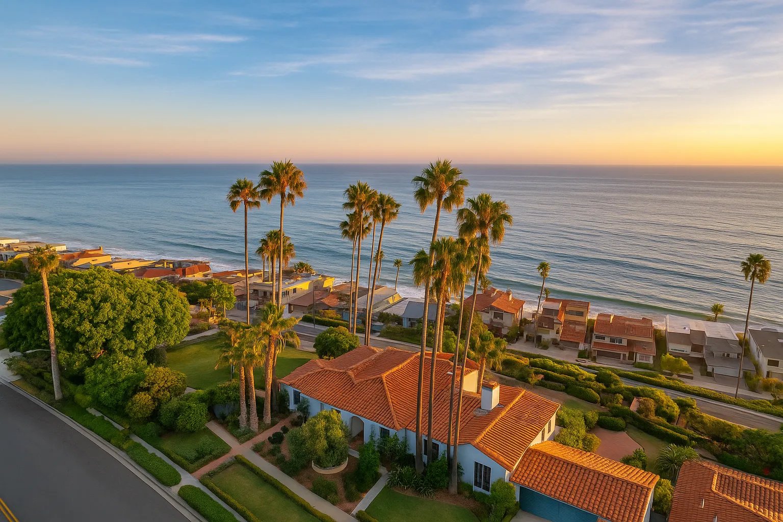 Hillside homes in Capistrano Beach with peek-a-boo ocean views east of I-5