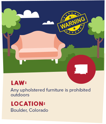Infographic: upholstered furniture is prohibited outdoors in Boulder, Colorado.