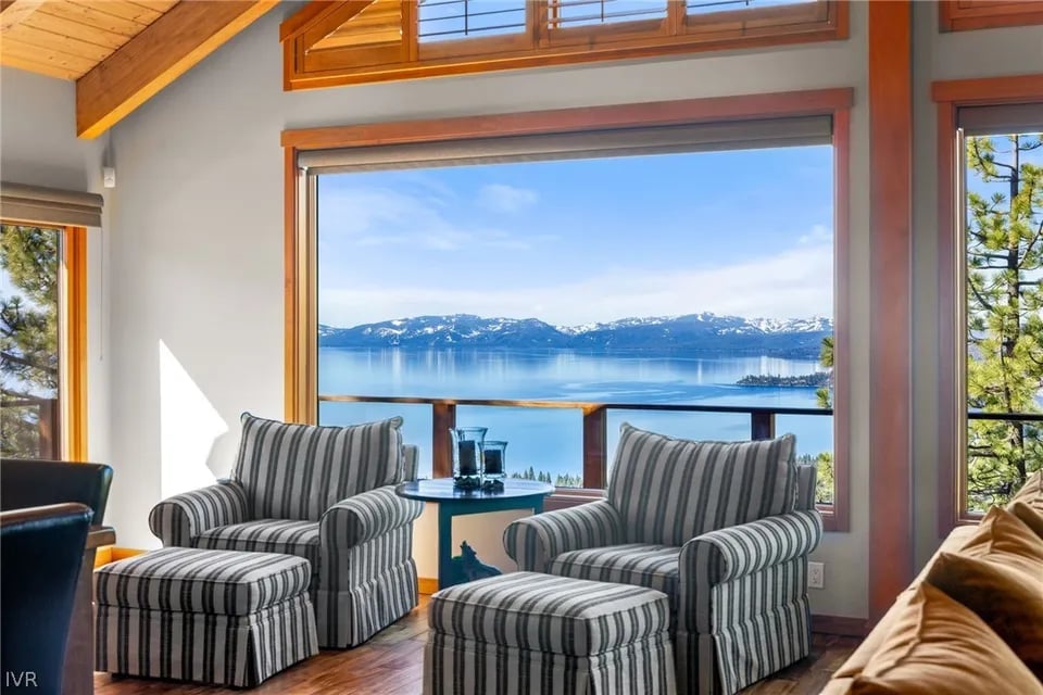 Lake view from the living room at 1463 Glarus Court, Incline Village, Nevada, sold by Cole Mizak
