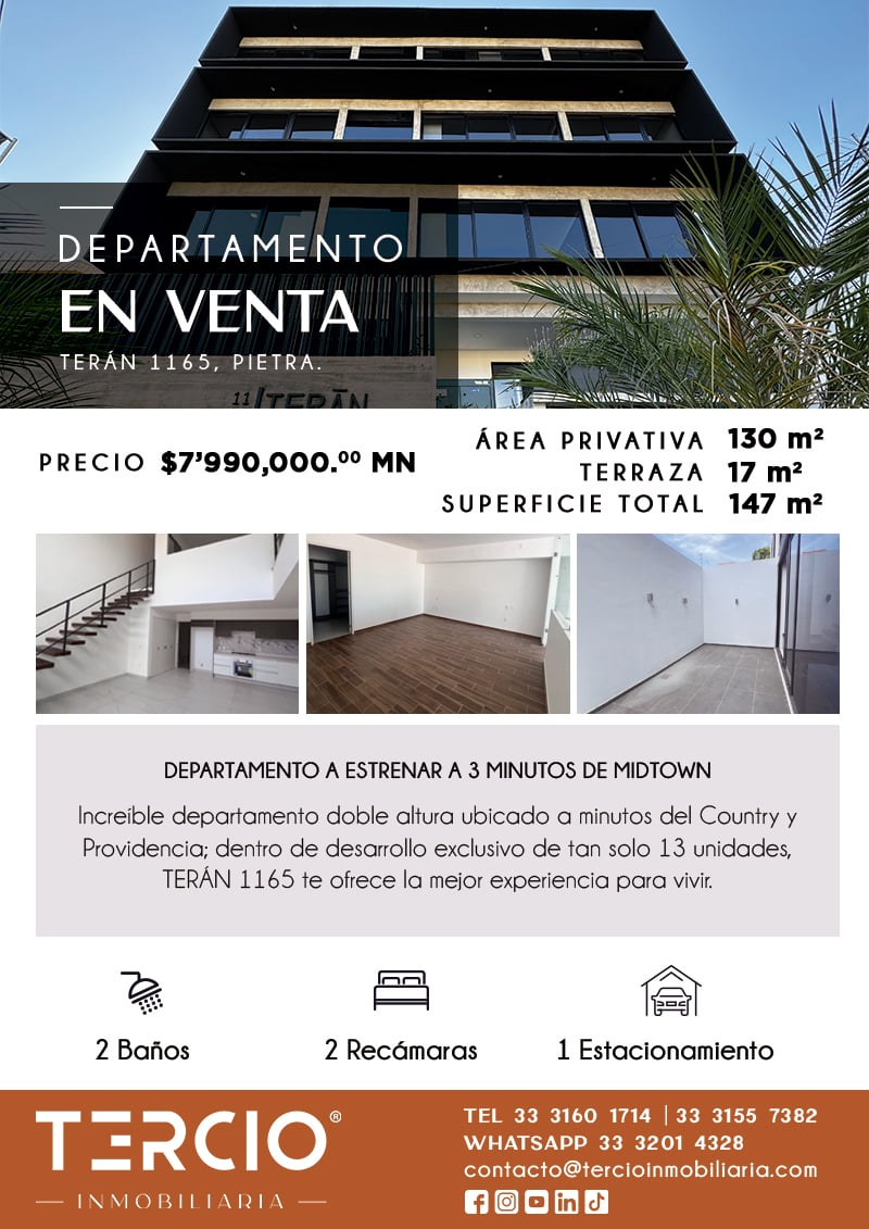  Departamento en Venta Desarrollo Terán 1165 Pietra  $7'990,000.00 MN