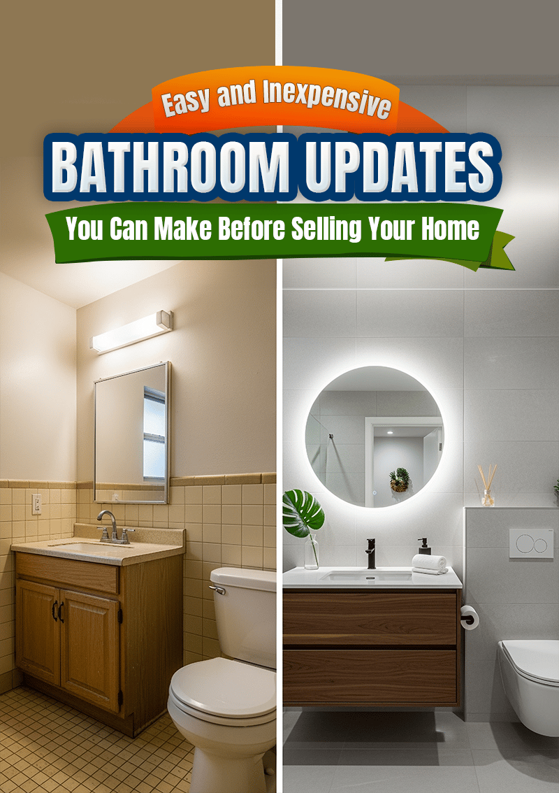 Bathroom updates before selling your home, comparing a dated bathroom with a modern renovation.