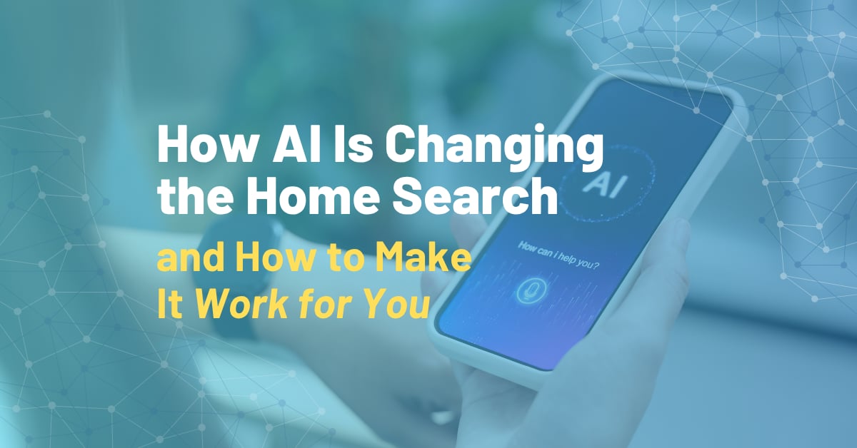 Person holding a smartphone with an AI voice assistant on screen, illustrating how artificial intelligence is changing the home search process.