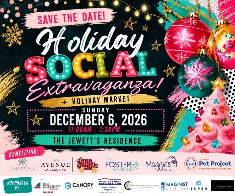 Holiday Social Extravaganza and Holiday Market, December 6, 2026, at the Jewett's residence.