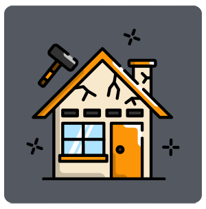 House icon with a hammer and chimney, representing home renovation.