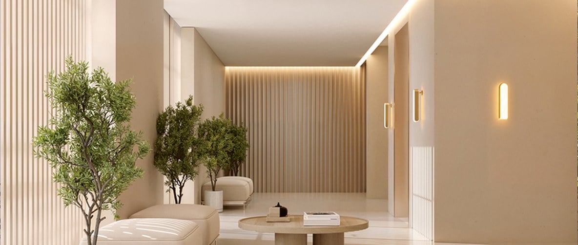 Rendering of lobby seating area at Milano Boutique in South of Fifth, Miami Beach.
