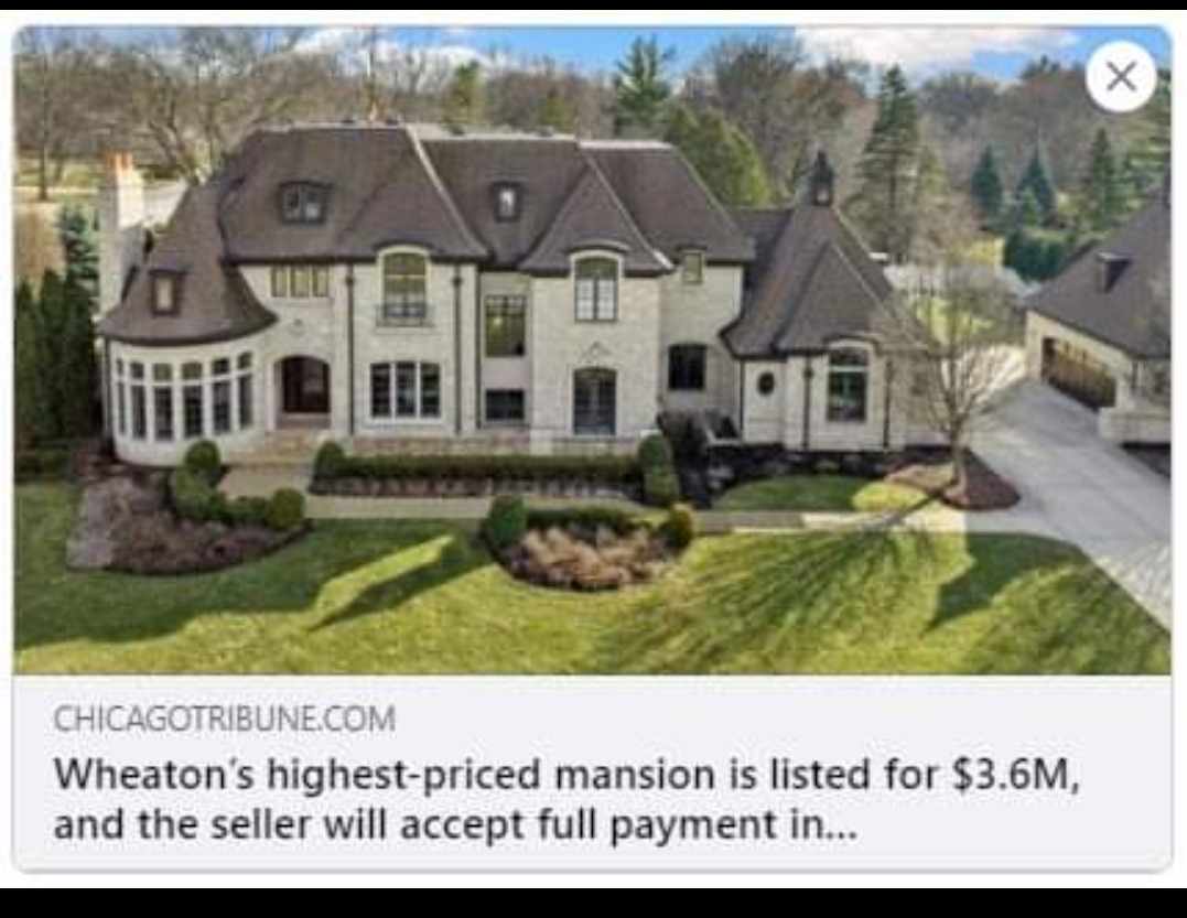 Wheaton’s highest-priced mansion is listed for $3.6M, and the seller will accept full payment in cryptocurrency