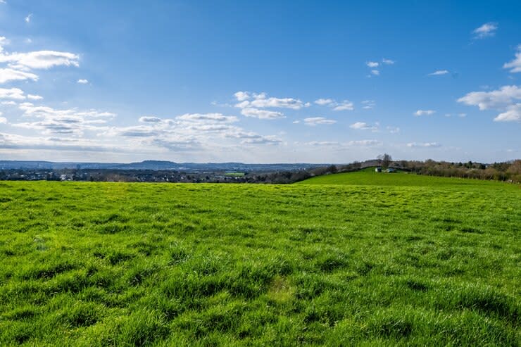 vast green valley with blue sky