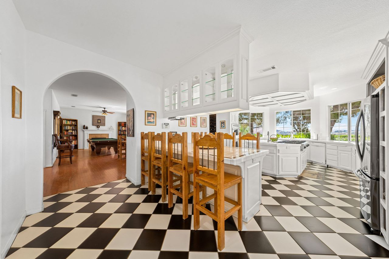 Gourmet kitchen at the Los Angeles vineyard estate, designed for culinary excellence.