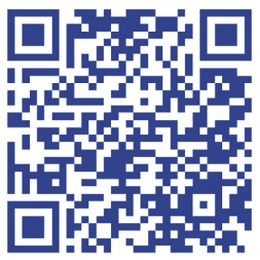 A QR code with a blue and white pattern.