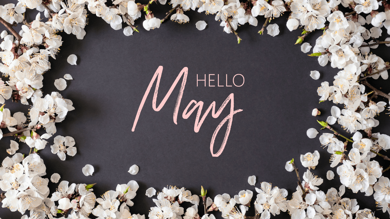 The text "Hello May" surrounded by flowers. This image likely represents a blog post or a greeting for the month of May.