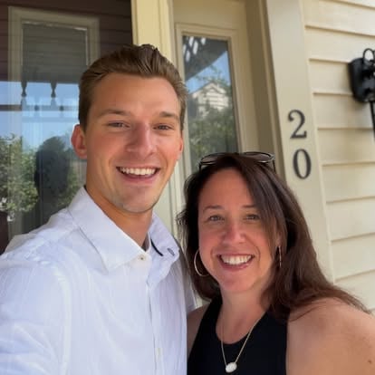 Aaron with Kate at her new home