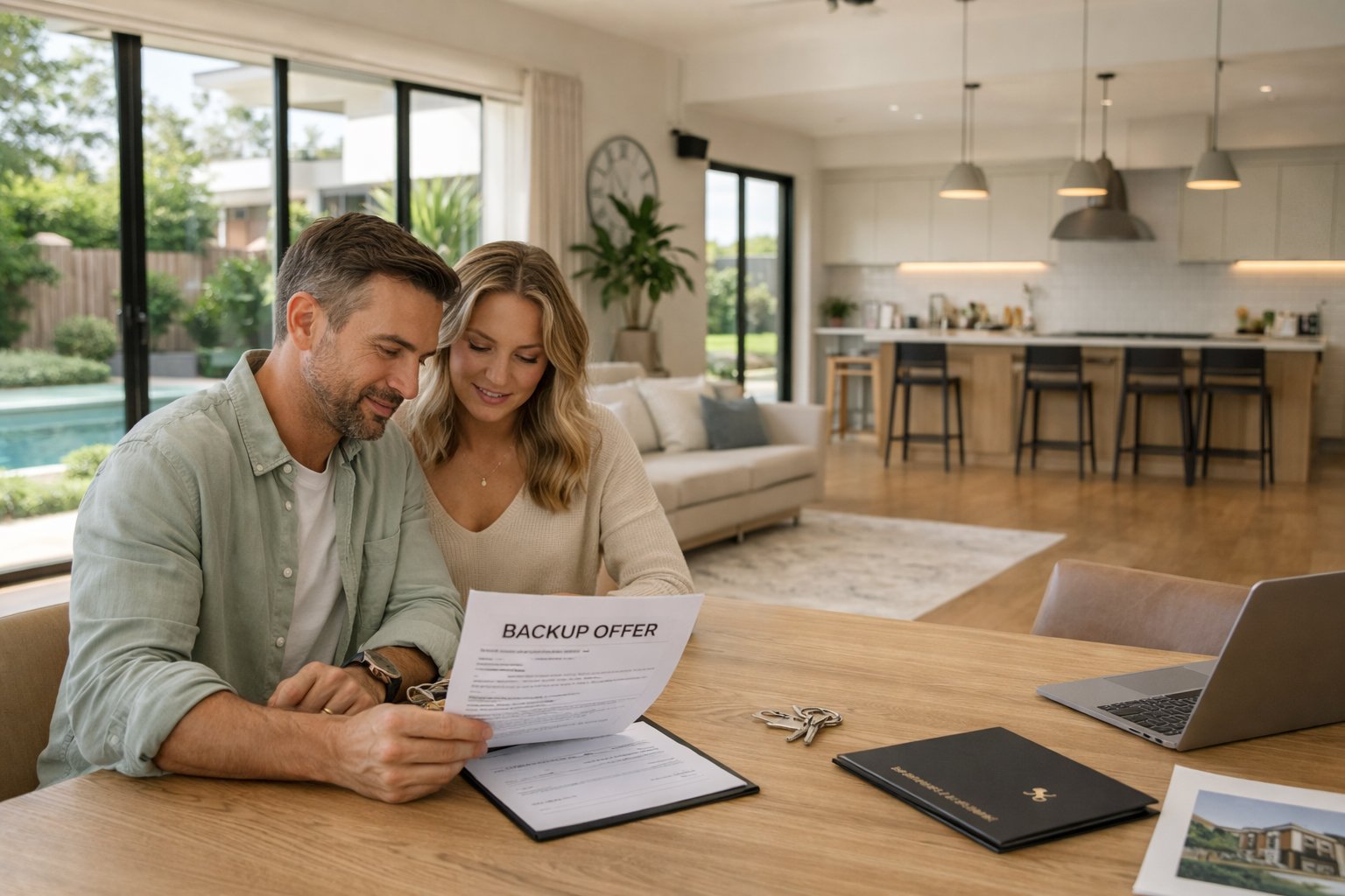 Seller reviewing backup offer contract terms during Central Coast home sale