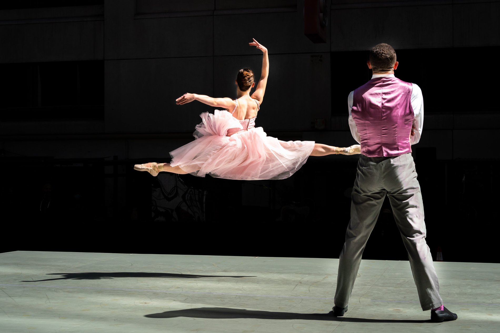 Smuin dancers performing a contemporary ballet leap