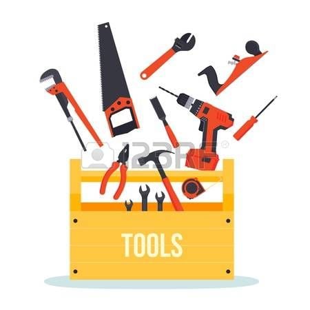 Yellow toolbox filled with assorted hand tools.
