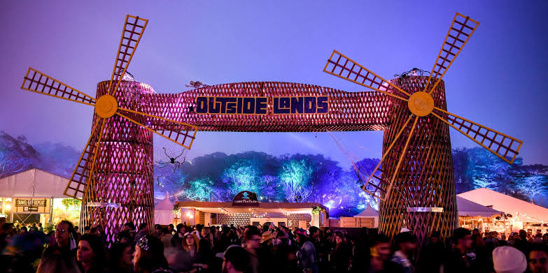 Windmill archway entrance at Outside Lands music festival crowd in San Francisco