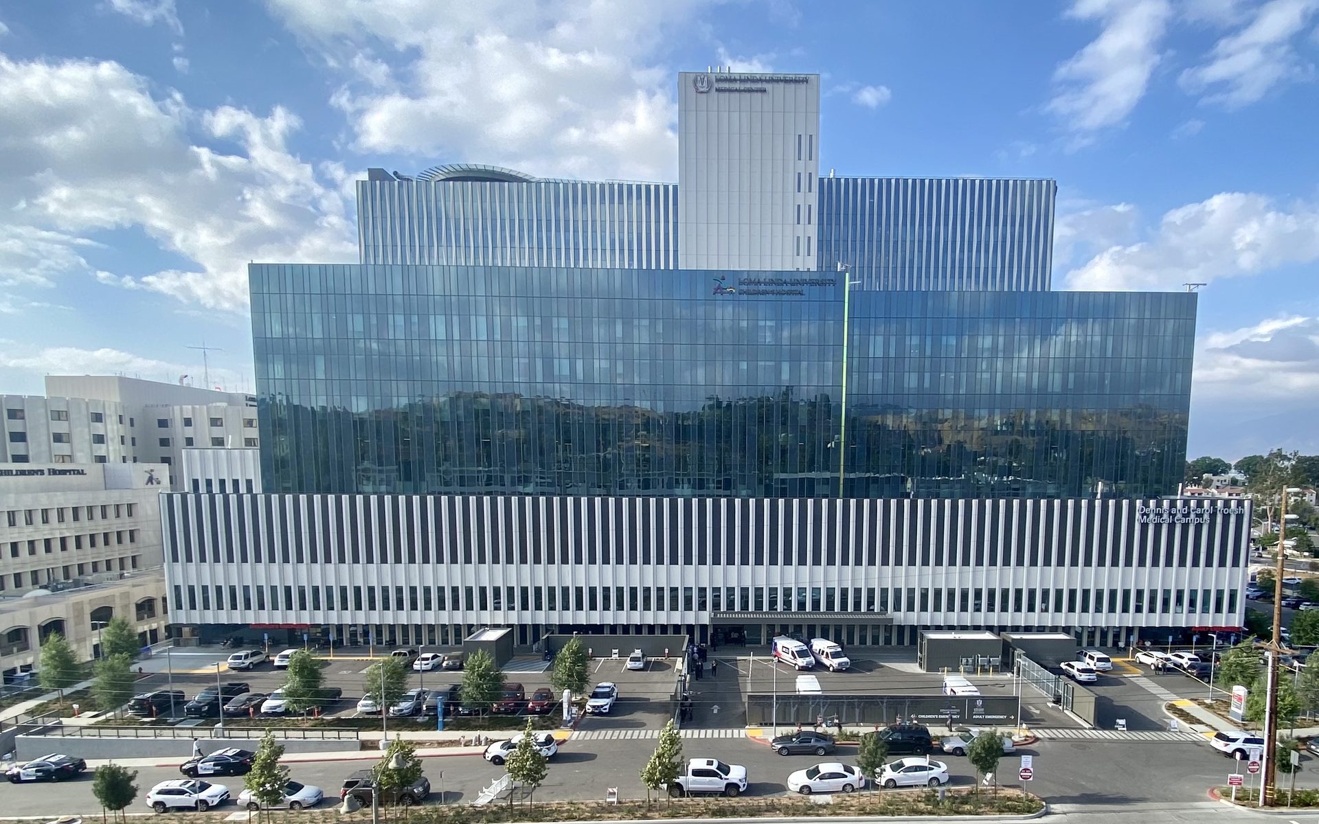 Loma Linda University Medical Center's Dennis and Carol Troesh Medical Campus towers, photographed in 2021
