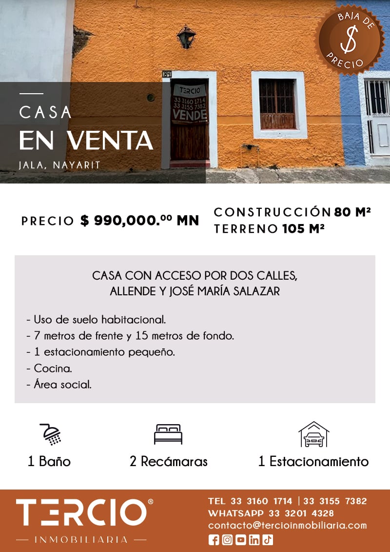 Casa en venta en el Centro de Jala, Nayarit. $990,000.00 MN