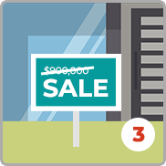 Illustrated sale sign with a circled number 3 and ruler-like markings.