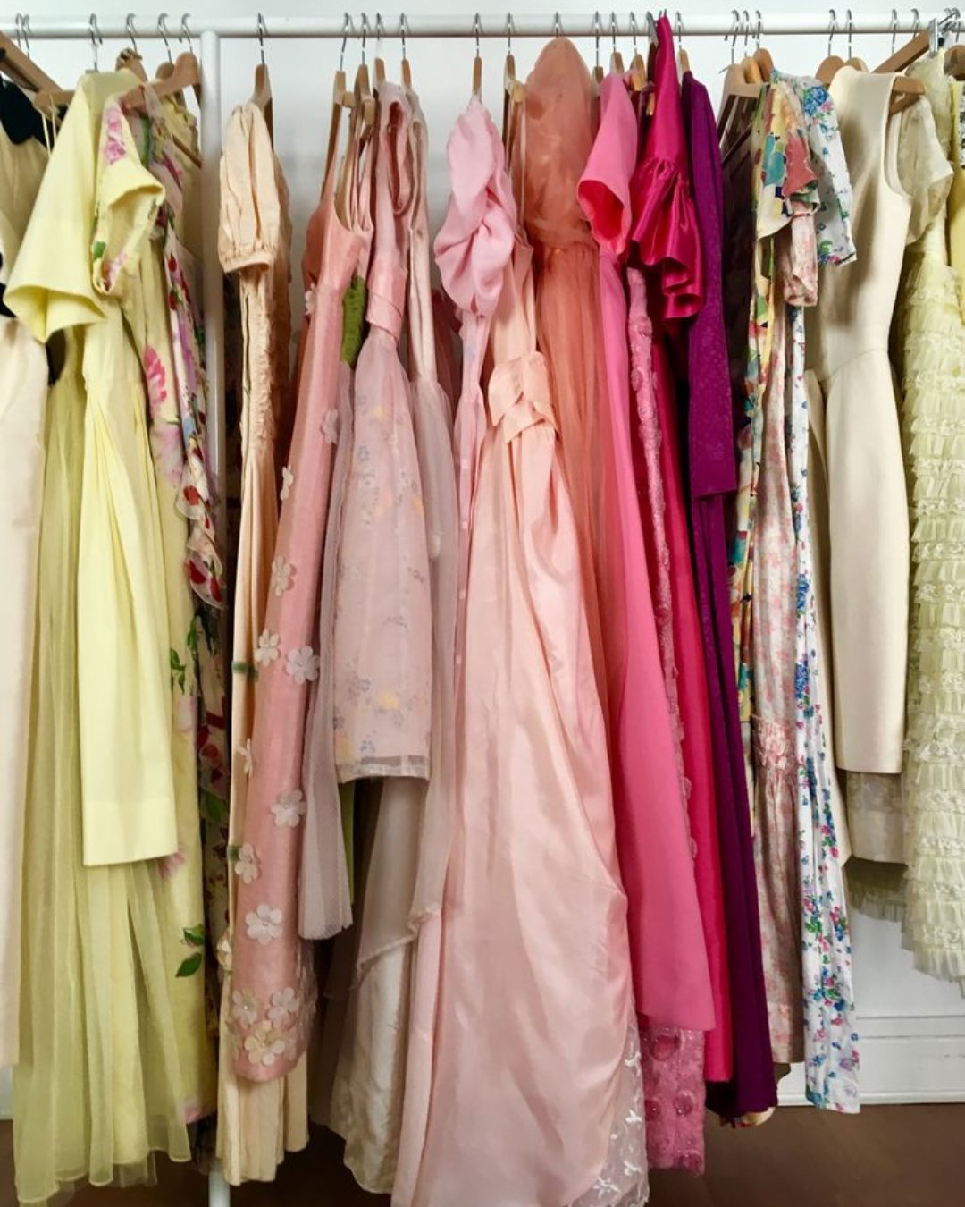 prom dresses on a rack